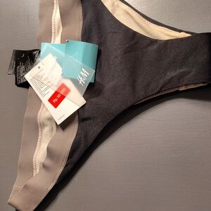 H&M Black With Taupe Trim Bathing Suit Bottom Only Size Small NWT